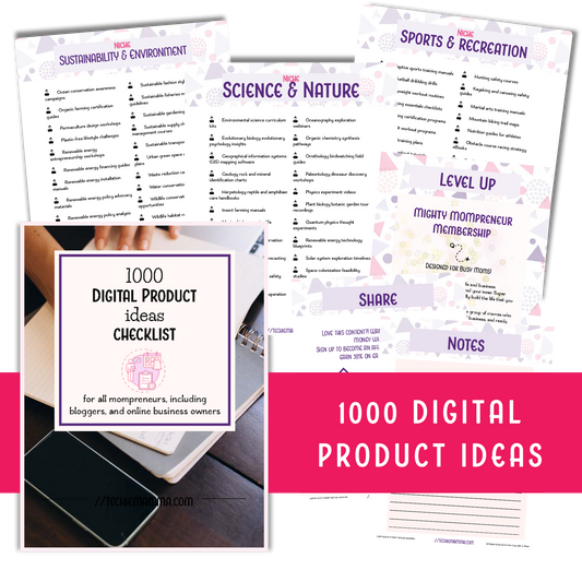 1000 Digital Product Ideas Checklist